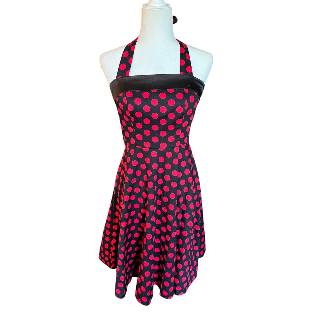 Timor Mode Polka Dot Halter Dress Black Red Pin Up Rockabilly S